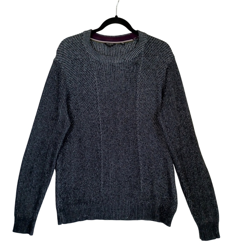 Ted Baker London Mens Charcoal Grey‎ Textured Knit Crewneck Sweater Size 4 L